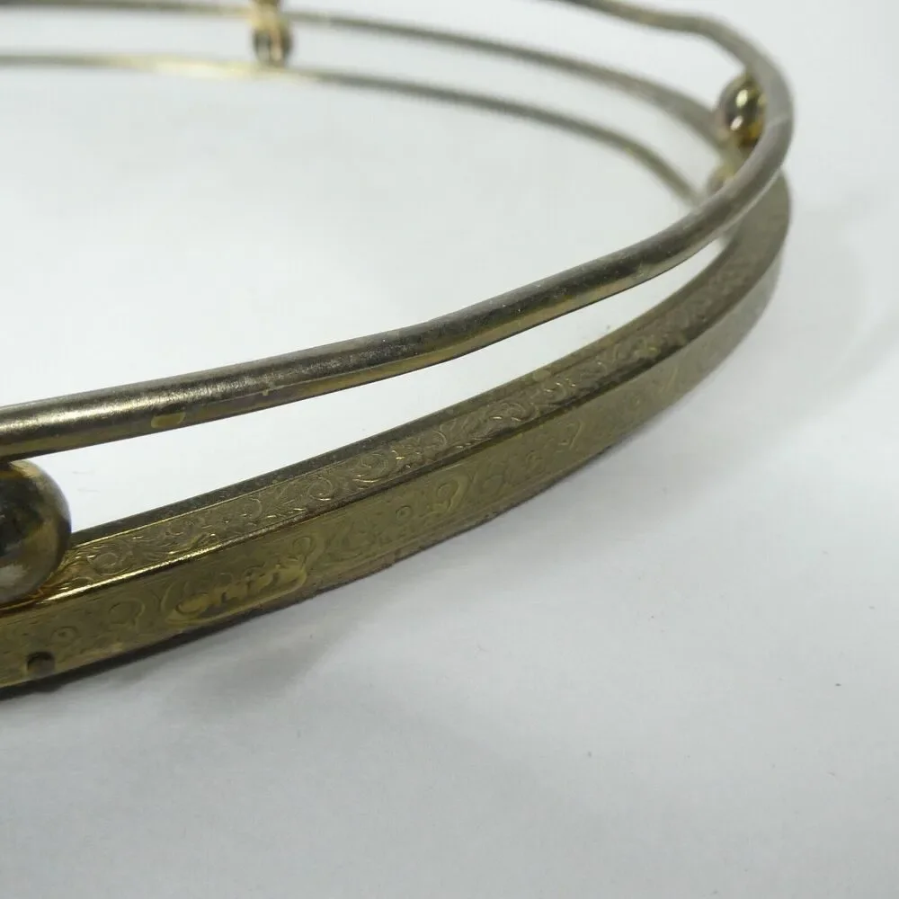Brass Tray Mirrored Vanity Dresser Oval 13